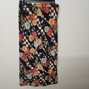 Black Floral Checkered Vintage Retro Boho Maxi Skirt SZ M Advantage by Mary Jane